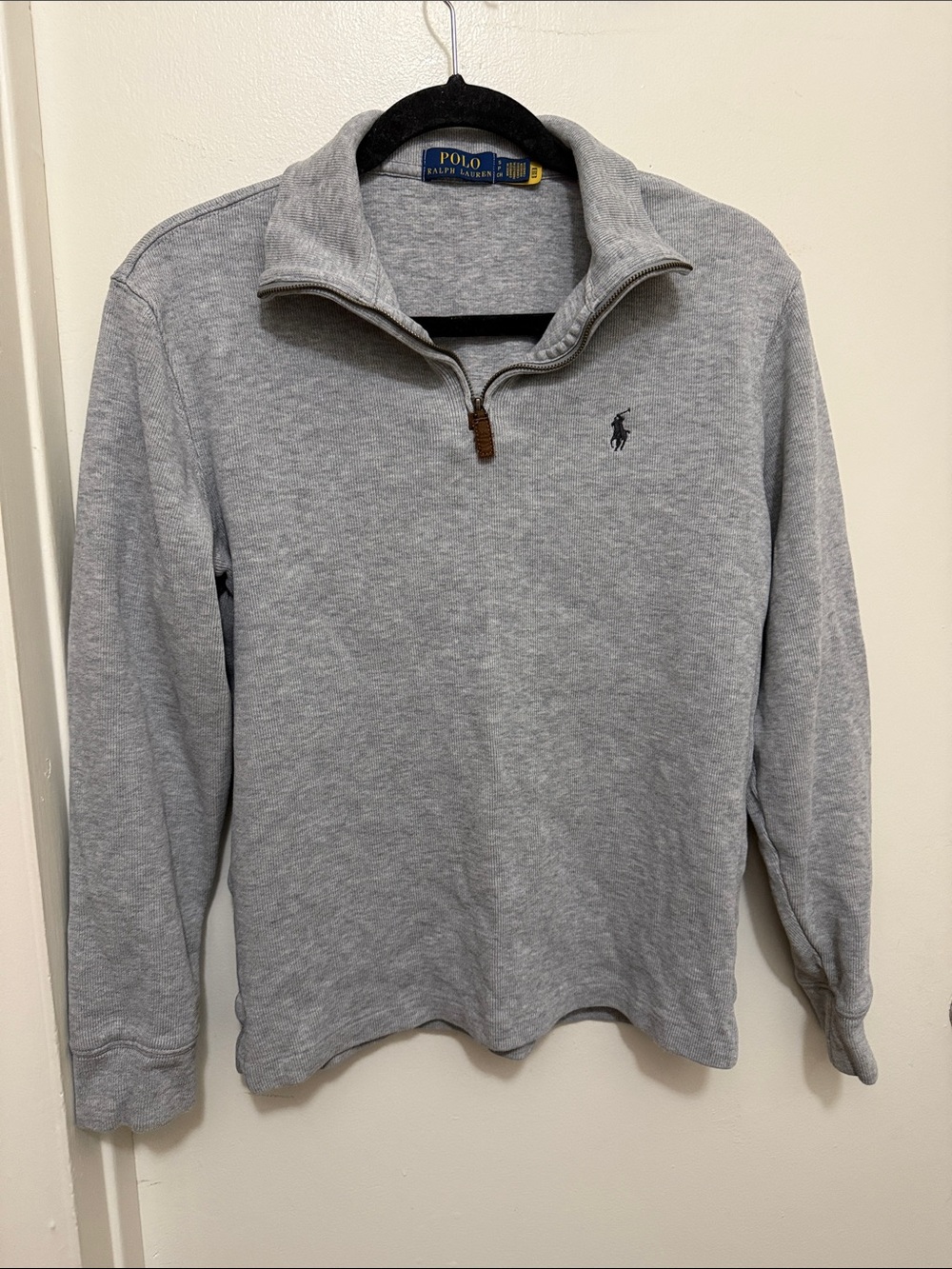 Ralph Lauren Light Grey Zip-Up Sweater with Navy Polo Pony